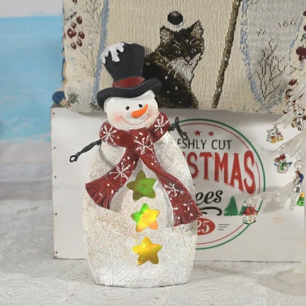 Snowman Pillow with Light Changing Snowman and Acrylic Tree in Box See Video